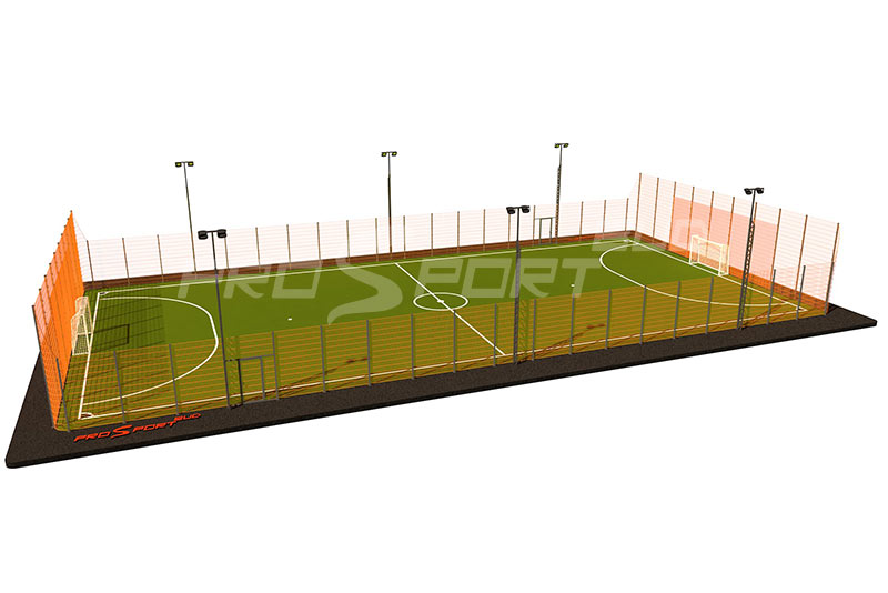 Заказать строительство спортивной площадки для мини футбола с секционным ударостойким ограждением СПОРО под ключ. Арт 0011